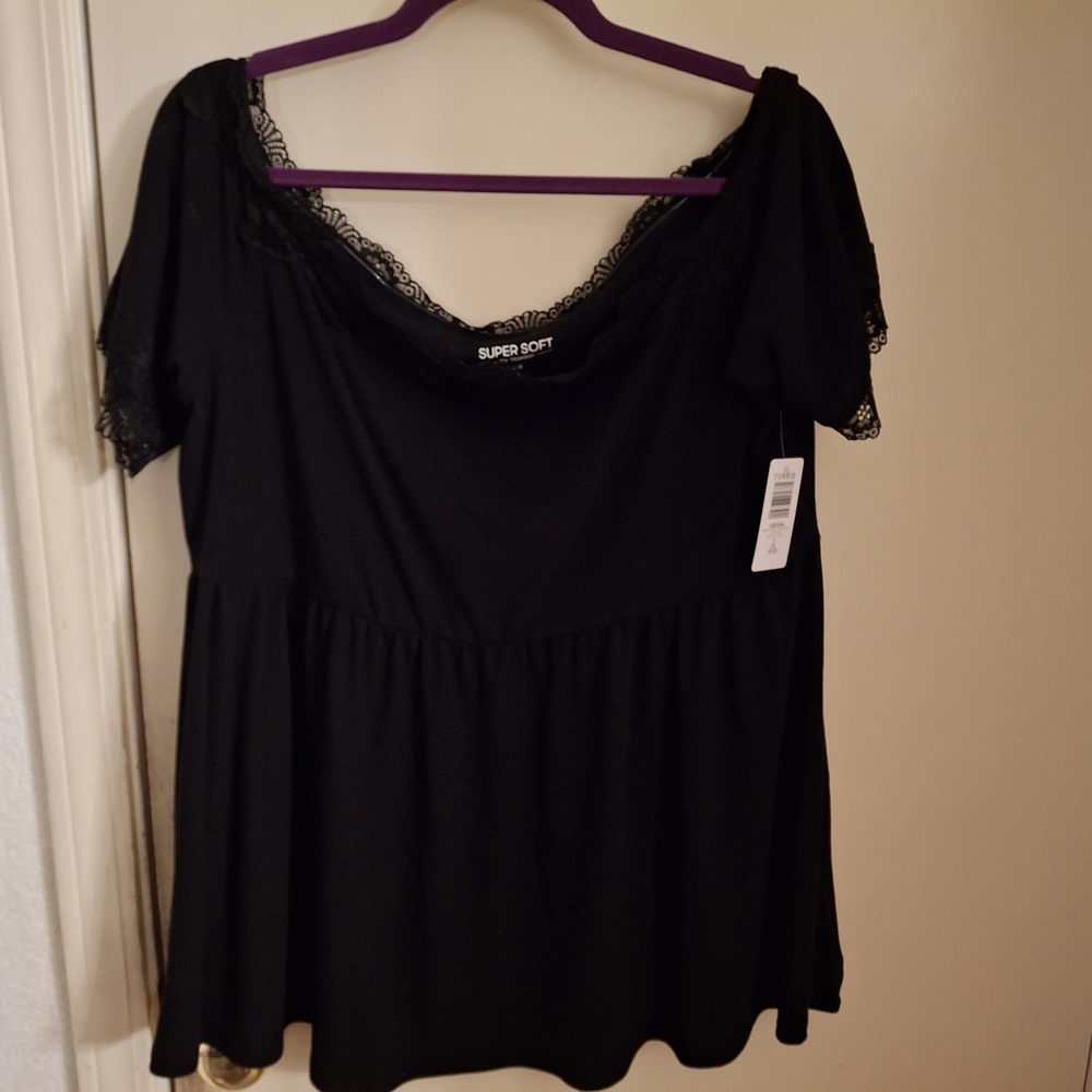 Black Lace Trim Sleepwear Top